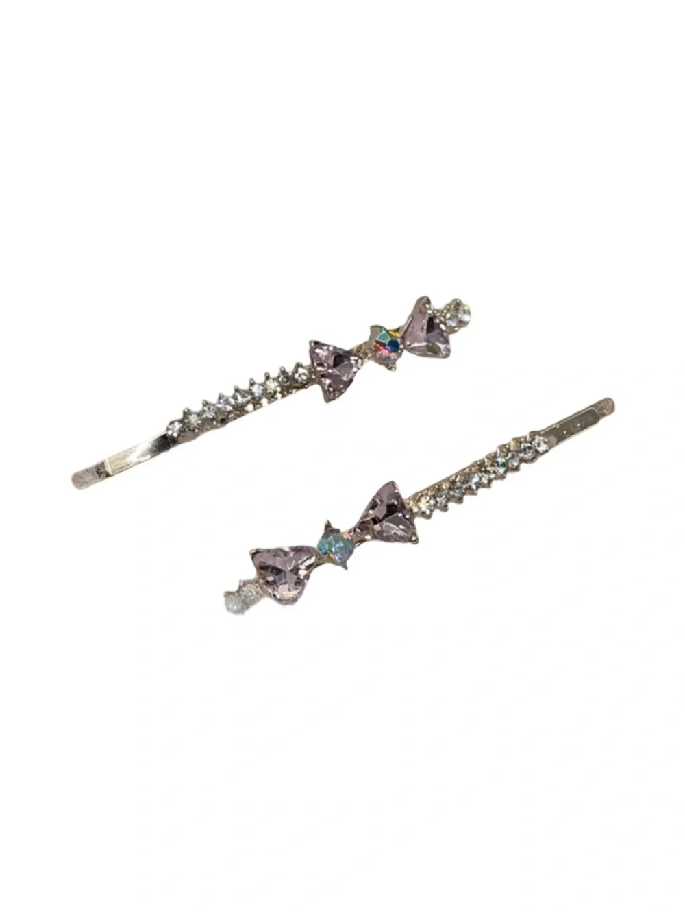 Elegant Lilac Crystal Bow Hair Pin Set - Women Accessories FINAL PRICE DROP